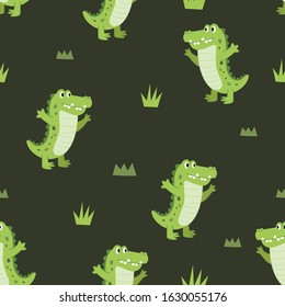 Vector seamless pattern Cute happiness alligator, Crocodile seamless pattern. Vector cute animal background
