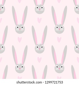 vector seamless pattern with cute hare and hearts