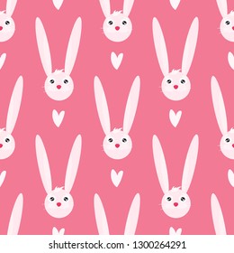 vector seamless pattern with cute hare and hearts