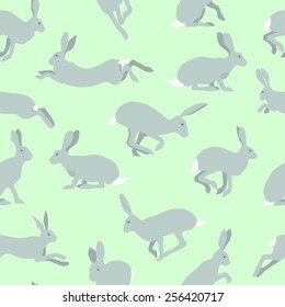 Vector seamless pattern with cute hares. 