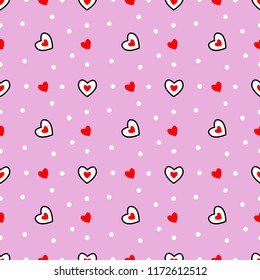 vector seamless pattern with cute heart and polka dot,  wallpaper for Valentine's day