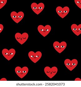 Vector seamless pattern with cute hearts emoticons