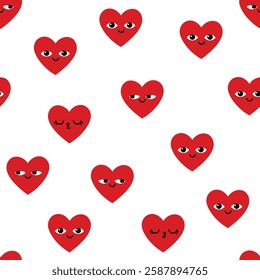 Vector seamless pattern with cute hearts emoticons