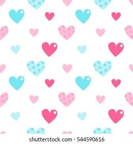 Vector seamless pattern with cute hearts. Cartoon background for Valentine's Day.