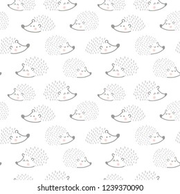 vector seamless pattern, cute hedgehogs on a white background