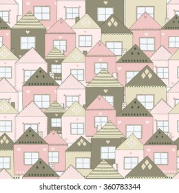 Vector seamless pattern with cute houses