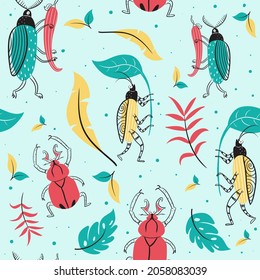 Vector Seamless Pattern with Cute Insect concept. Hand drawn flat and doodle style for design. Best For Fabric Printing, wrapping, Apparel, Textiles, Wallpaper, Backgrounds and anything as needed.