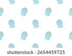 Vector seamless pattern of cute jellyfish drawn with crayons.