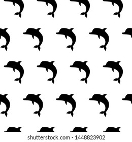 Vector seamless pattern with cute jumping dolphins monochrome