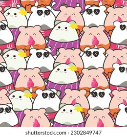 vector seamless pattern with cute kawaii doodle cartoon for summer