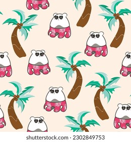 vector seamless pattern with cute kawaii doodle cartoon for summer