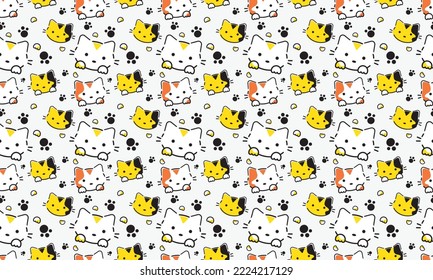 Vector of Seamless Pattern. Cute kitten background. Graphic for cloth, card, baby shower, fabric, wallpaper, decoration, scarf, template, Lovely cat illustration V10. 