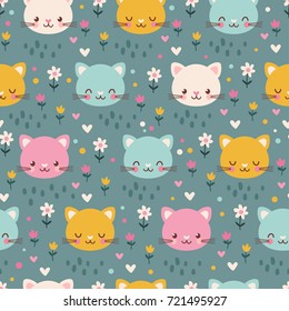 Vector seamless pattern with cute kittens.