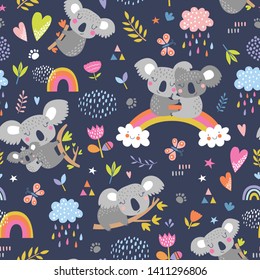 Vector seamless pattern with cute koala