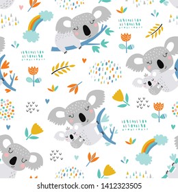 Vector seamless pattern with cute koala