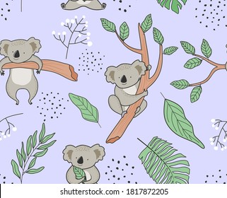 Vector seamless pattern with cute koala.