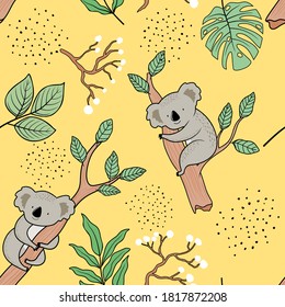 Vector seamless pattern with cute koala.