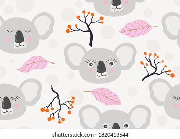 Vector seamless pattern with cute koala.