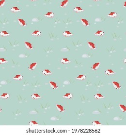 Vector seamless pattern with cute koi fish. Japanis . Oriental  culture.  Flat vector images.