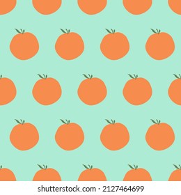 Vector seamless pattern. cute leafed orange design on green background