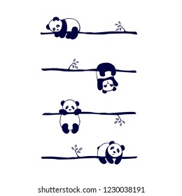 vector seamless pattern cute little Panda bear in different poses,on white background