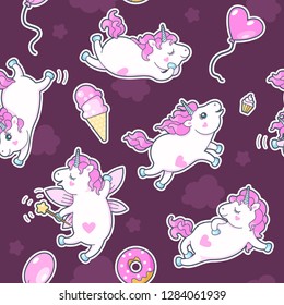 Vector seamless pattern with cute little unicorns