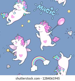 Vector seamless pattern with cute little unicorns