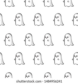 Vector seamless pattern with cute little ghosts. Simple Halloween design for greeting card, gift box, fabric, web design.