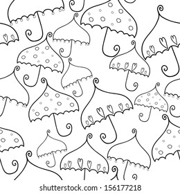Vector seamless pattern of cute little umbrellas, black and white