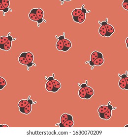 vector seamless pattern of cute little ladybugs, insects stickers