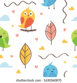 Vector seamless pattern Cute little bird, Bird seamless pattern. Vector cute animal background