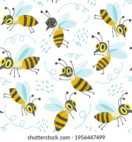 Vector seamless pattern of cute little busy bees.