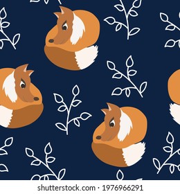Vector of seamless pattern with cute little fox and leaves.
