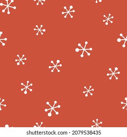 vector seamless pattern, cute little snowflakes on red background