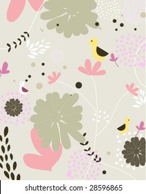 Vector seamless pattern with cute little bird