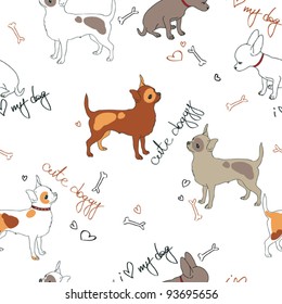 vector seamless pattern with cute little doggies