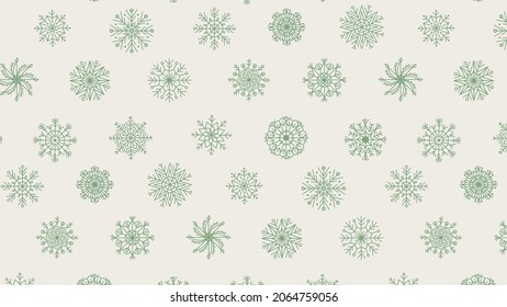 Vector seamless pattern with cute minimalist snowflakes. Christmas festive background. Isolated snow illustrations. Happy new year 2022.