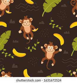 Vector seamless pattern Cute monkey, Adorable little monkey seamless pattern. Vector cute animal background