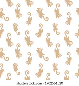 Vector seamless pattern with cute monkeys. Funny animals for textile, wallpaper, nursery decoration, baby background