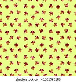 vector seamless pattern with cute mushroom on yellow background,