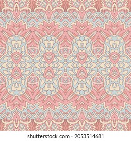 Vector seamless pattern cute natural color print vintage design. Bohemian style