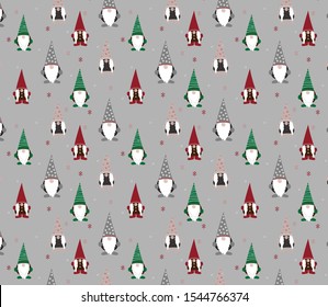 Vector seamless pattern  cute nisse in striped  cap. illustration, beautiful Christmas design elements.