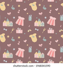 Vector seamless pattern with cute nursery motif. Good for printing design on textile, wallpapers, wrapping papers, for baby clothing, for decoration on special events.