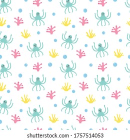 Vector seamless pattern of cute octopus. svg