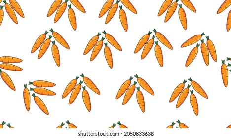 vector seamless pattern with cute orange carrots on white background, wallpaper with carrots