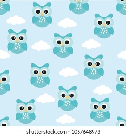 Vector seamless pattern with cute owls cartoon.