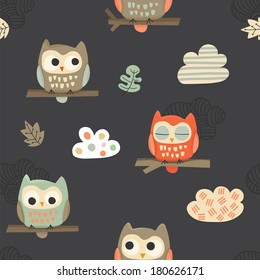 Vector seamless pattern with cute owls