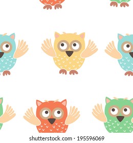 Vector seamless pattern with cute owls