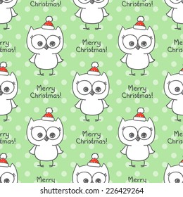 vector seamless pattern of cute owls for christmas design
