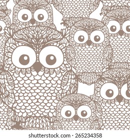 Vector seamless pattern with cute owls.